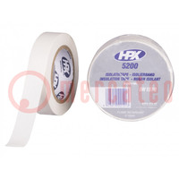 Tape: electro-isolatie; W: 15mm; L: 10m; Thk: 0,15mm; wit; rubber