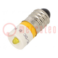 Żółty; 12VDC; 12VAC; 3mm; Trzonek: E10; Żarówka: lampka LED