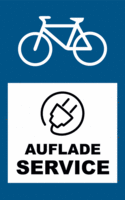 Parkplatzschild - Fahrrad / Aufladestation, AUFLADESERVICE, Weiß/Blau, Schwarz