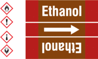 Rohrmarkierungsband mit Gefahrenpiktogramm - Ethanol, Rot/Braun, 6.5 x 12.7 cm