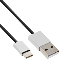 InLine USB 2.0 Kabel, USB-C Stecker an A Stecker, schwarz/Alu, flexibel, 1,5m
