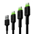 Green Cell Set 3x GC Ray USB-C-Kabel 30 cm, 120 cm, 200 cm mit grüner LED-Hintergrundbeleuchtung, Schnellladung UC, QC 3.0