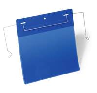 Durable Wire Hanger Ticket Holder Document Pocket Landscape - 50 Pack - A5 Blue