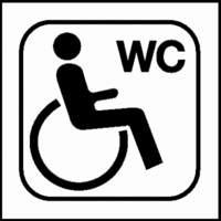 Winkelschild - Rollstuhlfahrer, WC, Schwarz, 20 x 20 cm, Aluminium, Weiß