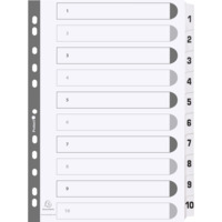 Bedruckte Register mit plastifizierten Taben, 10 Taben von 1 bis 10, DIN A4 - Weiß