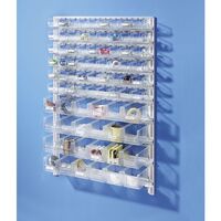Wall shelf system with open fronted storage bins