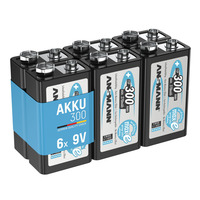 ANSMANN Akku 9V 300mAh E-Block NiMH 1,2V – 1000x wiederaufladbar (6 Stück)