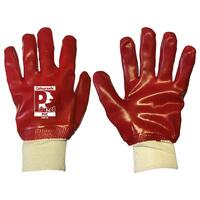 Pred PVC - Size 10 Red Fully Coated Natural Cotton Liner Pred PVC Knit Wrist Glove (Pair)
