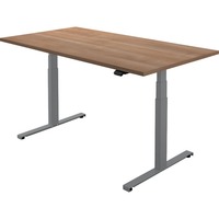 SoldanOffice Sitz-/Steh-Tisch, Gestell alufarben, B x H x T: 1800 x 600-1250 x, Nussbaum-Dekor