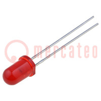 LED; 5mm; rosso; 1000÷1800mcd; 30°; Frontale: convesso; 2,1÷2,5V