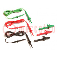 Test lead; probe tip x3,banana plug 4mm x3; black,red,green