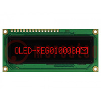 Display: OLED; grafico; 100x8; Dim: 80x36x10mm; rosso; PIN: 16