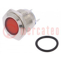 Indicator: LED; flat; red; 24VDC; 24VAC; Ø16mm; brass