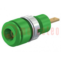 Socket; 2mm banana; 10A; 28mm; green; soldered,on panel; insulated