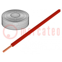Cable; 0,2mm2; hilo; Cu; PVC; rojo; 60V; 10m; 1x0,2mm2