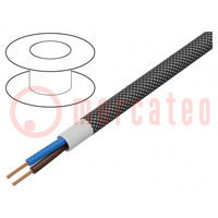 Cable; YTLY; 2x0,5mm2; redondo; cuerda; Cu; textil; negro; 150V; 50m