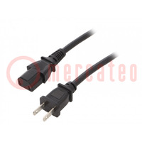 Cable; 2x18AWG; IEC C17 female,NEMA 1-15 (A) plug; PVC; 2.5m