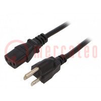 Cable; 3x0.75mm2; IEC C13 female,JIS 8303 plug; PVC; 2m; black; 7A