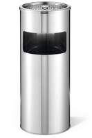 Durable Round Metal Waste Bin with Integrated Sand Ashtray | 17L | Silver