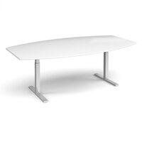 Elev8 Touch radial boardroom table 2400mm x 800/1300mm - silver frame and white