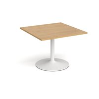 Trumpet base square extension table 1000mm x 1000mm - white base and oak top