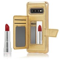 NALIA Schutz Handyhülle für Samsung Galaxy S10, Spiegel Kunst Leder Etui Handy Tasche Gold