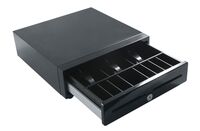 3S-430 Cash drawer, 8/8, Black, Plastic Clips 8 coins / 8 notes, 24V only Dimensions: 410 x 415 x 110mm, insert included *Plastic Kassenschubladen