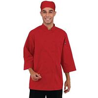 Chef Works Unisex Jacket with 3/4 Sleeves Thermometer Pocket Buttons in Red - L