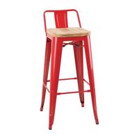 Bolero Bistro High Stools in Red with Wooden Seat Pad & Backrest - Pack of 4