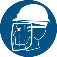 Sicherheitskennzeichnung - Helm und Gesichtsschutz tragen, Blau, 31.5 cm, Folie