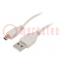 Kábel; USB 2.0; USB A dugó,USB B mini dugó; nikkelezett; 1,8m