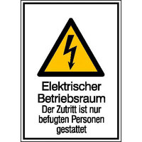 Warnschild Elektrischer Betriebsraum Kombischild, Alu, Größe: 13,1 x 18,5 cm DIN EN ISO 7010 W012 + Zusatztext ASR A1.3 W012 + Zusatztext