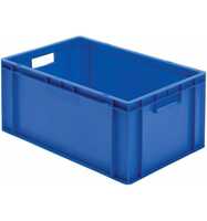 Transport-Stapelkasten B600xT400xH270 mm blau, geschlossen mit Griffloch