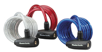 MASTER LOCK 1,8m long x 8mm diameter keyed cable lock; assorted colours; 3-pack
