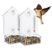 Relaxdays Fenster-Vogelfutterhaus 2er Set, 2 Saugnäpfe, Futterstation mit Thermometer, HBT 17 x 11,5 x 5 cm, transparent