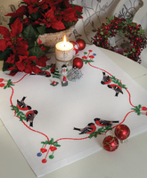 Counted Cross Stitch Kit: Tablecloth: Christmas Bullfinches
