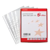 5 Star Office Punched Pocket Polypropylene Top and Side-opening 50 Micron A4 Glass Clear [Pack 100]