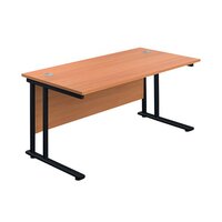 Jemini Rectangular Double Upright Cantilever Desk 1600x800mm Beech/Black KF820130