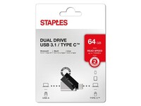 Staples Dubbele USB-Stick USB C en 3.1, Draaibaar ontwerp, 64 GB, Zwart (blister 1 stuk)