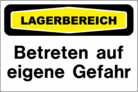 Focus-Schild - LAGERBEREICH<br>Betreten auf eigene Gefahr, Gelb/Schwarz, Weiß