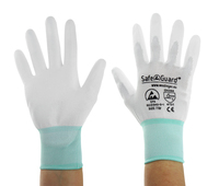 ESD-Handschuh, weiß/türkis, beschichtete Handflächen, Nylon/Carbon, M