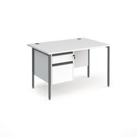 Essential office rectangular H-frame desk with one fixed pedestal