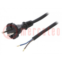 Cable; 2x1mm2; CEE 7/17 (C) plug,wires; rubber; 4m; black; 16A