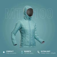 Women's Mountain Trekking Padded Jacket With Hood - MT100 -5°c - 2XL