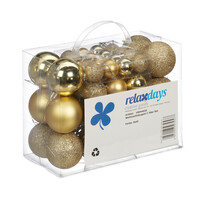 Relaxdays Weihnachtskugeln im 50er Set, glitzernde, matte & glänzende Christbaumkugeln, Kunststoff, ∅ 3, 4 & 6 cm, gold