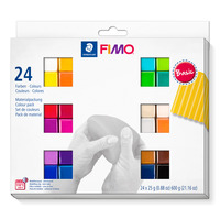 FIMO® soft 8023 Materialpackunug "Basic Colours" im Kartonetui mit 24 Halbblöcken (sortierte Farben), Gebrauchs- und Modellieranleitung