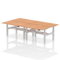 Air Back-to-Back 1400 x 800mm Height Adjustable 4 Person Office Bench Desk Oak Top with Scalloped Edge Silver Frame