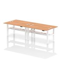 Air Back-to-Back 1600 x 600mm Height Adjustable 4 Person Office Bench Desk Oak Top with Cable Ports White Frame