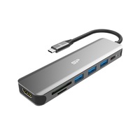 Silicon Power USB HUB - Type-C 7in1 HUB (1db HDMI, 1db MicroSD, SD kártya, 3db USB3.0, 1db Type-C ) Fekete