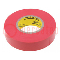 Tape: electro-isolatie; W: 19mm; L: 20m; Thk: 0,19mm; rood; PVC-folie